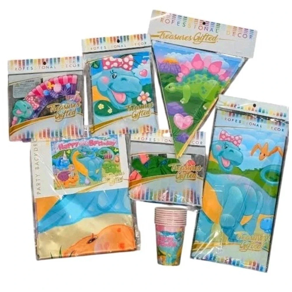Girl Dinosaur Birthday Party Supplies Decorations Balloons Cupcakes Backdrop Kit